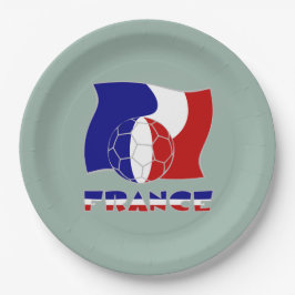 Plato De Papel Bandera francesa con balón de fútbol agitado fondo