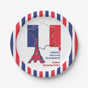 Plato De Papel Bandera francesa del Día de la FUNDACIÓN Patriótic