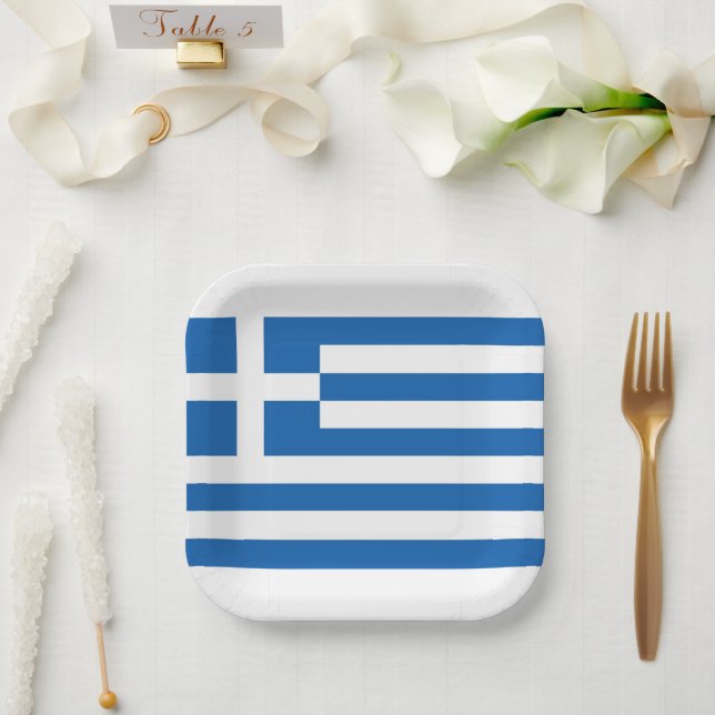 Plato De Papel Bandera griega Grecia Libro blanco azul (Boda)