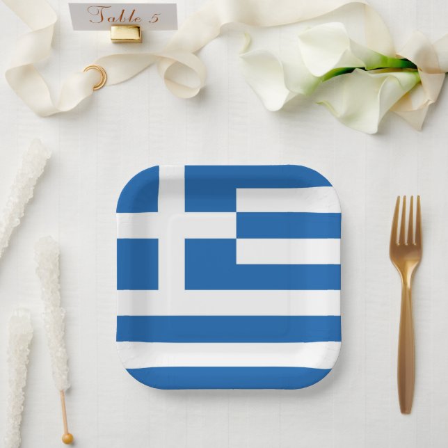Plato De Papel Bandera griega Grecia Libro blanco azul (Boda)