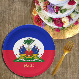 Plato De Papel Bandera haitiana y fiesta haitiano, cumpleaños/dep