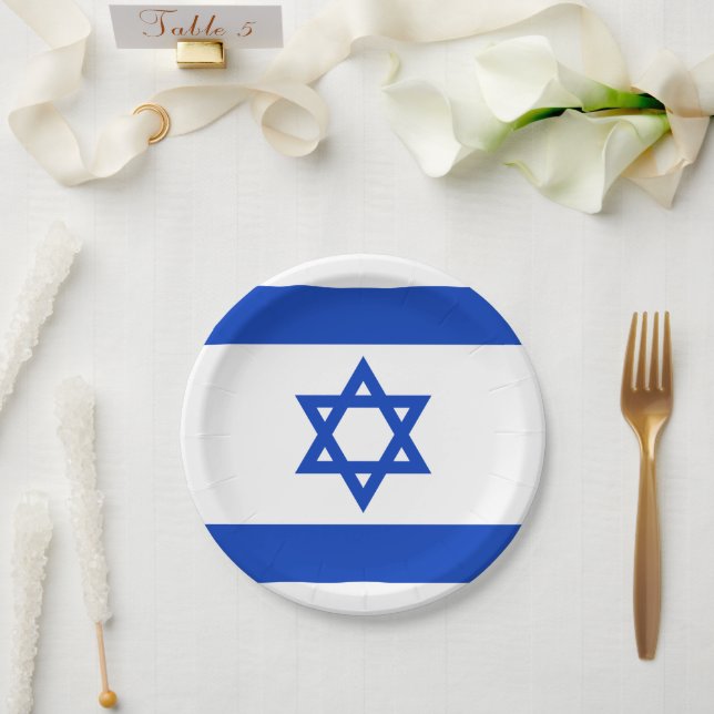 Plato De Papel Bandera israelí azul blanco patrón moderno patriót (Boda)