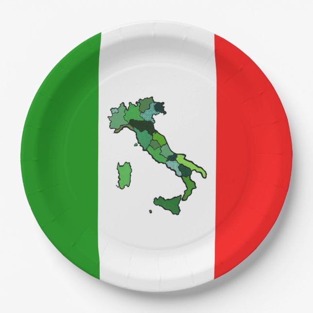 Plato De Papel Bandera italiana con mapa de Italia (Anverso)
