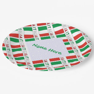 Plato De Papel Bandera Italiana Italia Personalizada Verde con Ba
