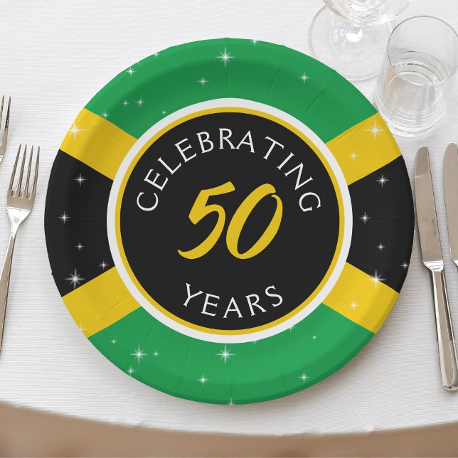Plato De Papel Bandera jamaiquina 50 años aniversario de cumpleañ (jamaica 50th birthday party paper plates)