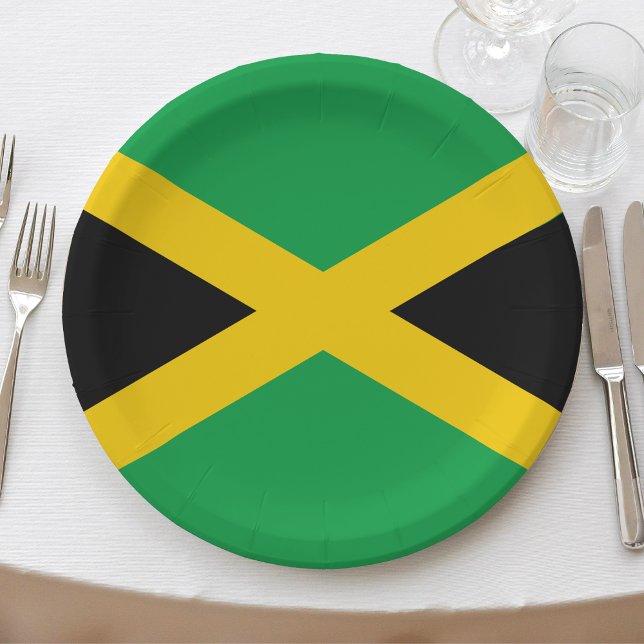 Plato De Papel Bandera jamaiquina del Caribe de Jamaica (jamaica jamaican flag paper plates)