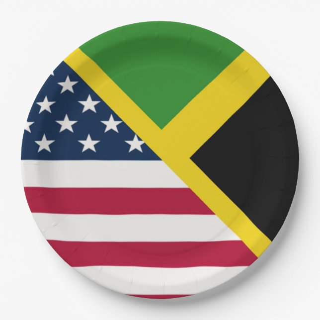 Plato De Papel Bandera jamaiquina estadounidense | Jamaica Estado (Anverso)