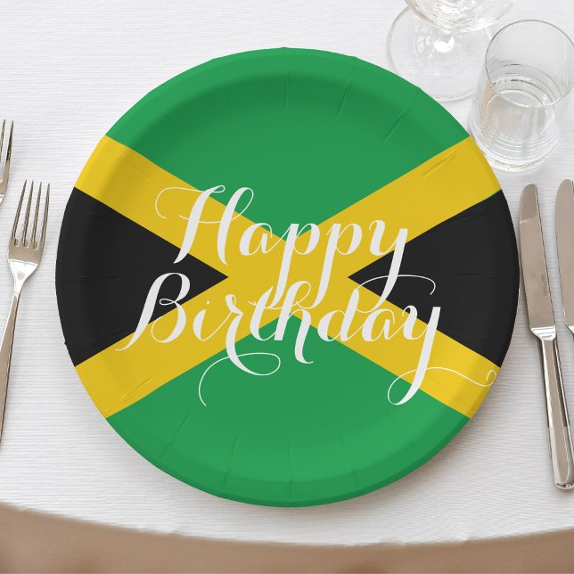 Plato De Papel Bandera jamaiquina Fiesta de cumpleaños feliz (jamaica jamaican flag happy birthday paper plates)