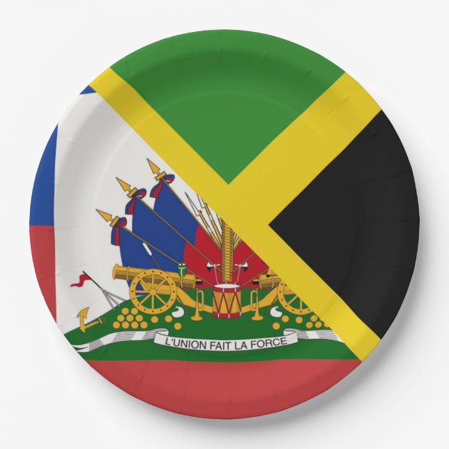 Plato De Papel Bandera jamaiquina haitiana | Media Jamaica Haití (Anverso)