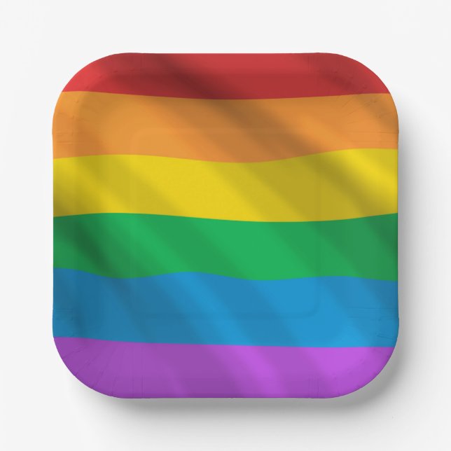 Plato De Papel Bandera LGBT arco iris (Anverso)