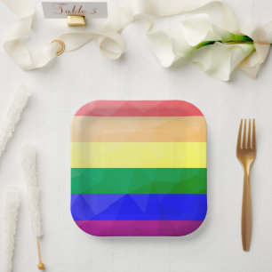 Plato De Papel bandera LGBT líneas de arcoíris patrón geométrico