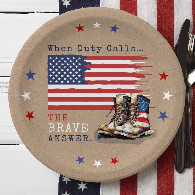 Plato De Papel Bandera militar de Estados Unidos bota a Fiesta RÚ (Patriotic Military Party US Flag Combat Boots going away farewell party table decor paper plates)
