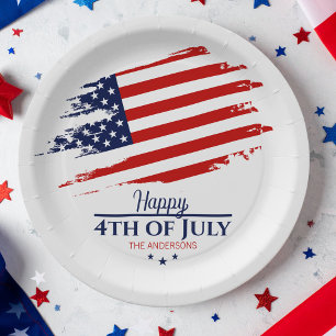 Plato De Papel Bandera norteamericana ondulada feliz 4 de julio I