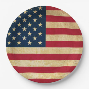 Plato De Papel Bandera Patriótica Americana Original