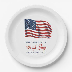 Plato De Papel Bandera Patriótica Americana Reunión Familiar del 