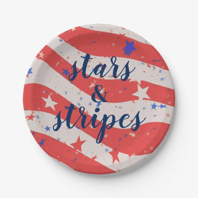 Plato De Papel Bandera Patriótica de Estrellas y Rayas (Anverso)