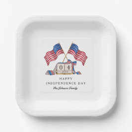 Plato De Papel Bandera Patriótica Estadounidense 4 De Julio