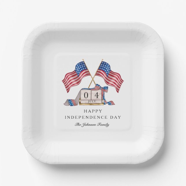 Plato De Papel Bandera Patriótica Estadounidense 4 De Julio (Anverso)