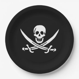 Plato De Papel Bandera pirata de Calico Jack 'Calaveras y Espadas