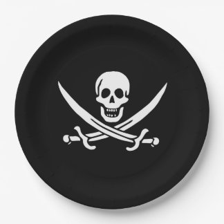 Plato De Papel Bandera pirata de Calico Jack 'Calaveras y Espadas