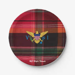 Plato De Papel Bandera Roja Verde Madras Islas Vírgenes