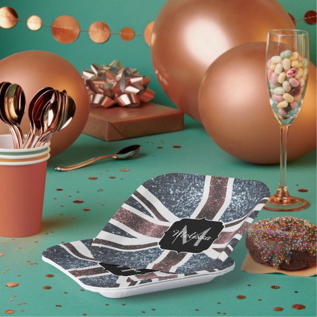 Plato De Papel Bandera rusa británica azul brillante purpurinas M (Multi)