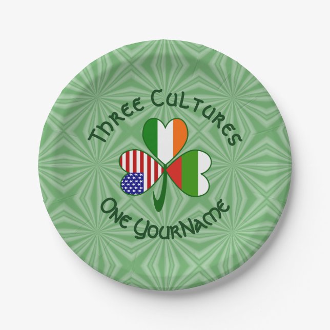 Plato De Papel Bandera Shamrock irlandesa norteamericana búlgara  (Anverso)
