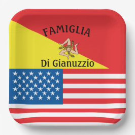 Plato De Papel Bandera siciliano-norteamericana de Sicilia