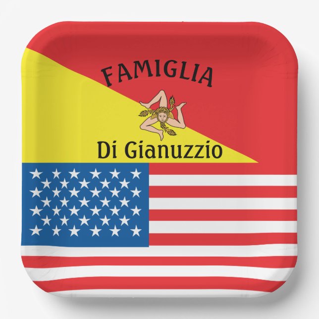 Plato De Papel Bandera siciliano-norteamericana de Sicilia (Anverso)