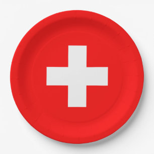 Plato De Papel Bandera Suiza Personalizada Schweiz Europa Suiza
