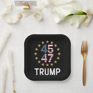 Plato De Papel Bandera Trump 2024 Recuperemos América Trump 45 47