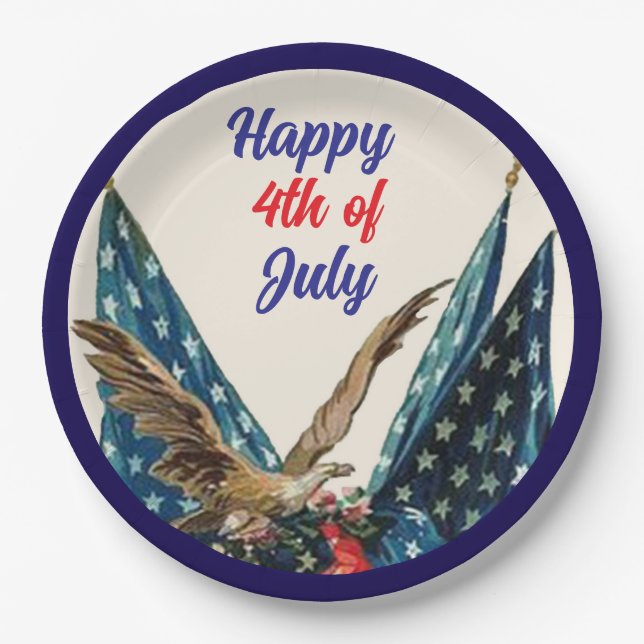 Plato De Papel Bandera y águila Patriótica 4 de julio Fiesta de C (Anverso)