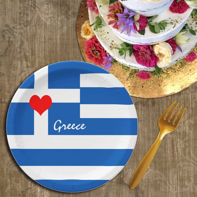 Plato De Papel Bandera y corazón griegos - Aficionados a los viaj (Subido por el creador)