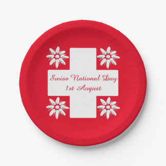 Plato De Papel Bandera y edelweiss suizos