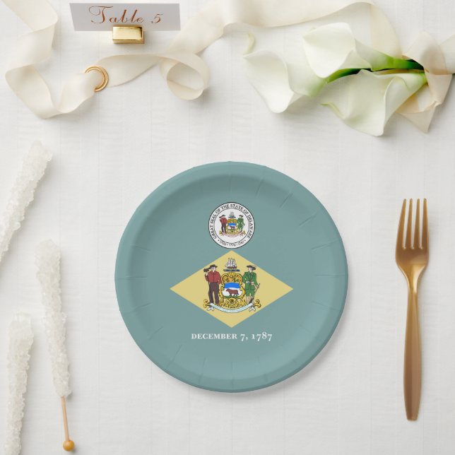 Plato De Papel Bandera y Sello de Delawarean, Delaware (Boda)