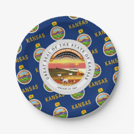 Plato De Papel Bandera y Sello de Kansan, Bandera de Kansas