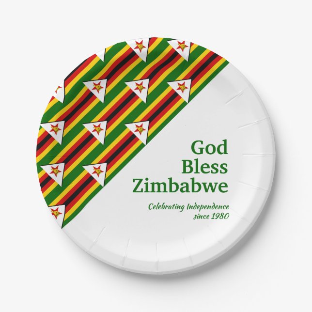 Plato De Papel BANDERA ZIMBABWE con texto personalizado DIOS BENE (Anverso)