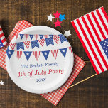 Plato De Papel Banderas De Bunting Rojas, Blancas Y Azules 4 De J<br><div class="desc">Celebre con estilo con estos elegantes y muy modernos platos de papel fiesta del 4 de julio. El diseño es fácil de personalizar con la redacción de tu evento especial y tus invitados estarán encantados cuando vean estas fabulosas placas de papel.</div>