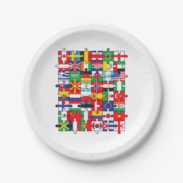 Plato De Papel Banderas de los países de la bandera internacional (Anverso)