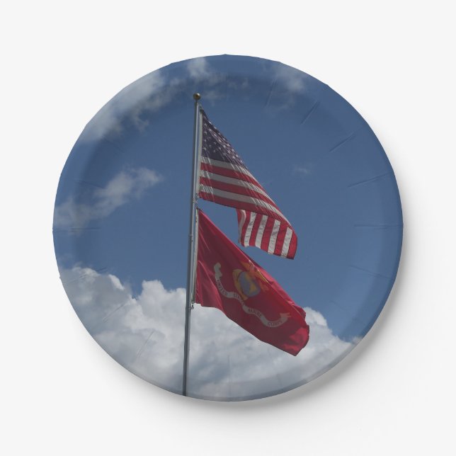 Plato De Papel Banderas patrióticas y un cielo azul en un (Anverso)