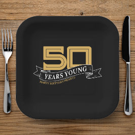 Plato De Papel Banner joven de 50 años Black & Gold