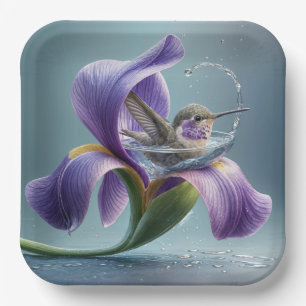 Plato De Papel Baño De Colibrí En Una Florencia De Iris