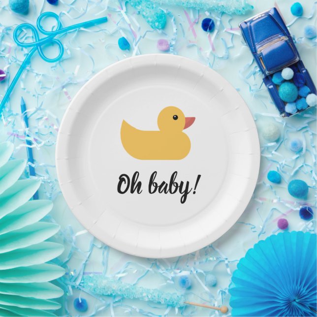 Plato De Papel Baño de goma amarillo Ducky Oh Baby Shower (Fiesta)