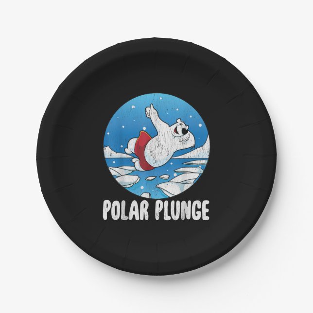 Plato De Papel Baño de invierno Polar Plunge Hice Jump Polar Bear (Anverso)