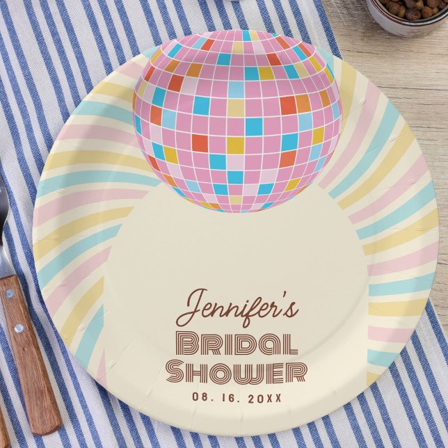 Plato De Papel Baño Nupcial Retro Rosa Bola Disco Groovy Boho (Subido por el creador)