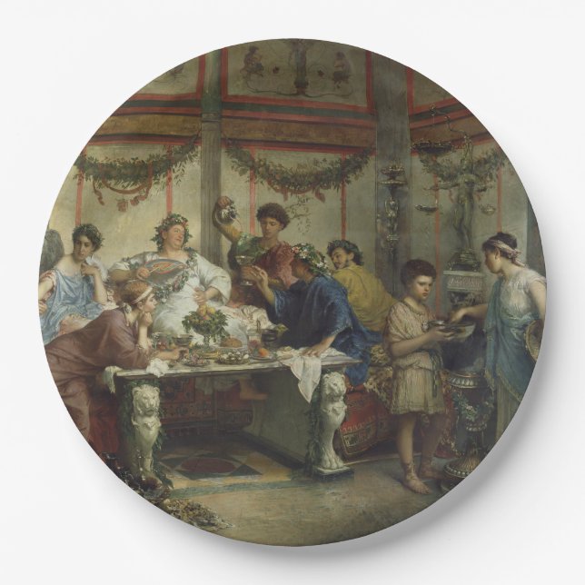 Plato De Papel Banquete romano antiguo del fiesta de cena (Anverso)