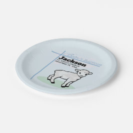 Plato De Papel Baptism Blue Boy Lamb, Personalizable