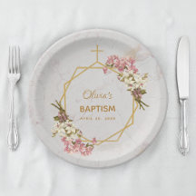 Baptismo chica Orquídeas Florales Marble de oro Ge