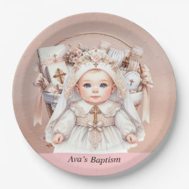 Plato De Papel Baptismo chica Rosa Cesta de Oro para la Navidad