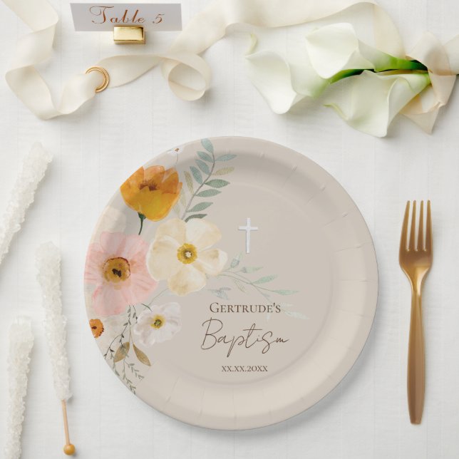 Plato De Papel Baptismo delicado ramo (Boda)